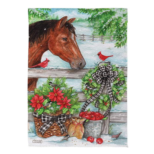 Evergreen Horse & Cardinal Suede Garden Flag