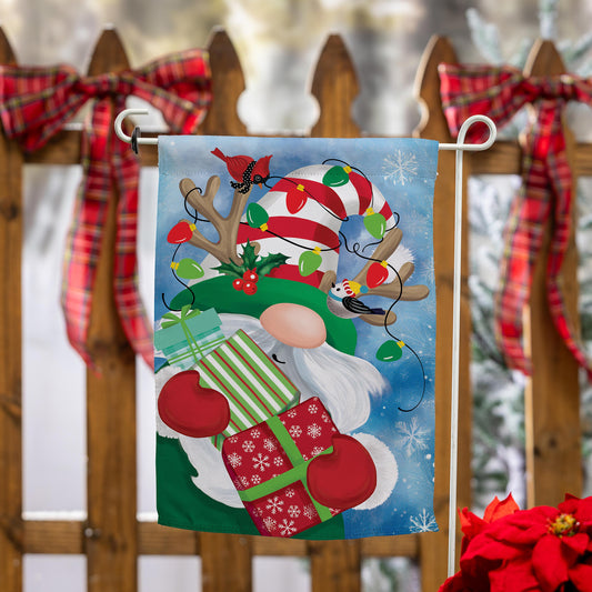 Evergreen Holiday Gnome Suede Garden Flag