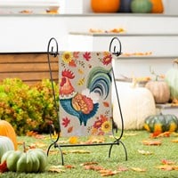 Evergreen Harvest Rooster Burlap Garden Flag