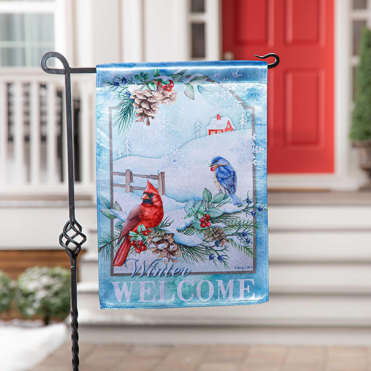 Evergreen Snow Country Birds Lustre Garden Flag