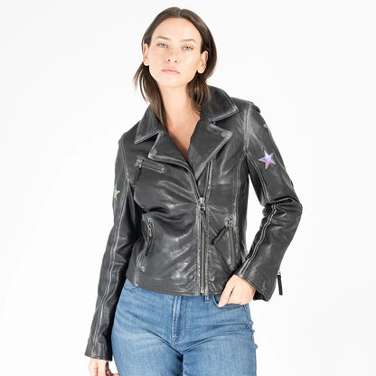 Mauritius Candy RF Leather Jacket Black/Rainbow