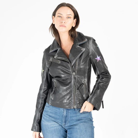 Mauritius Candy RF Leather Jacket Black/Rainbow