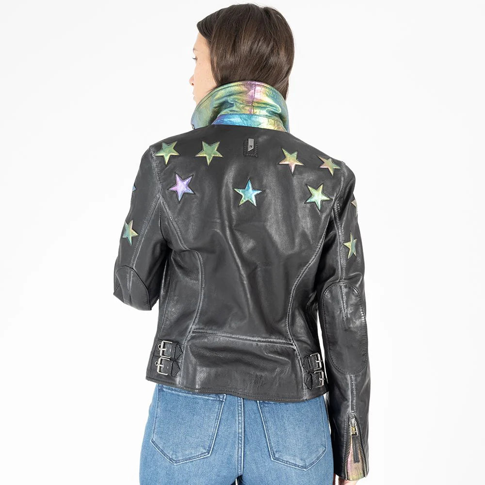 Mauritius Candy RF Leather Jacket Black/Rainbow