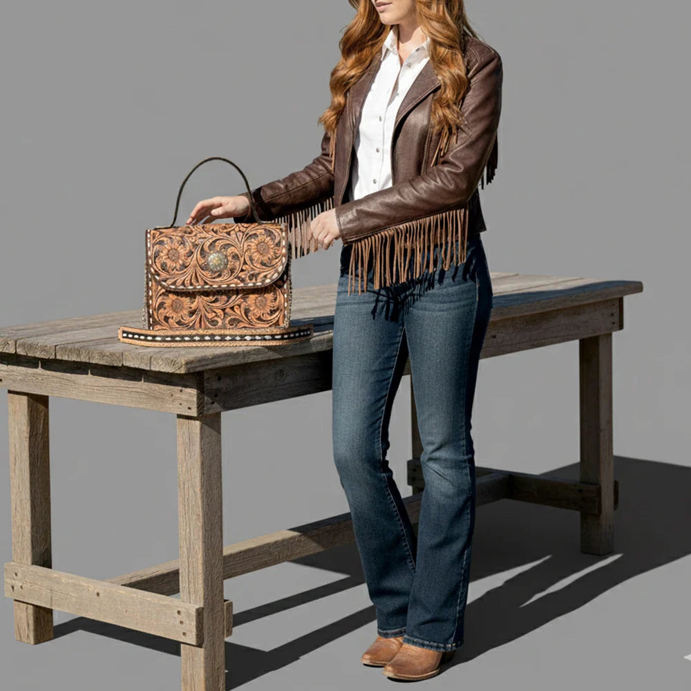 American Darling Sunflower Tooled Handbag