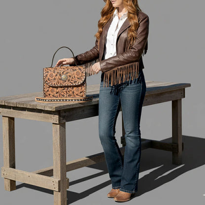 American Darling Sunflower Tooled Handbag