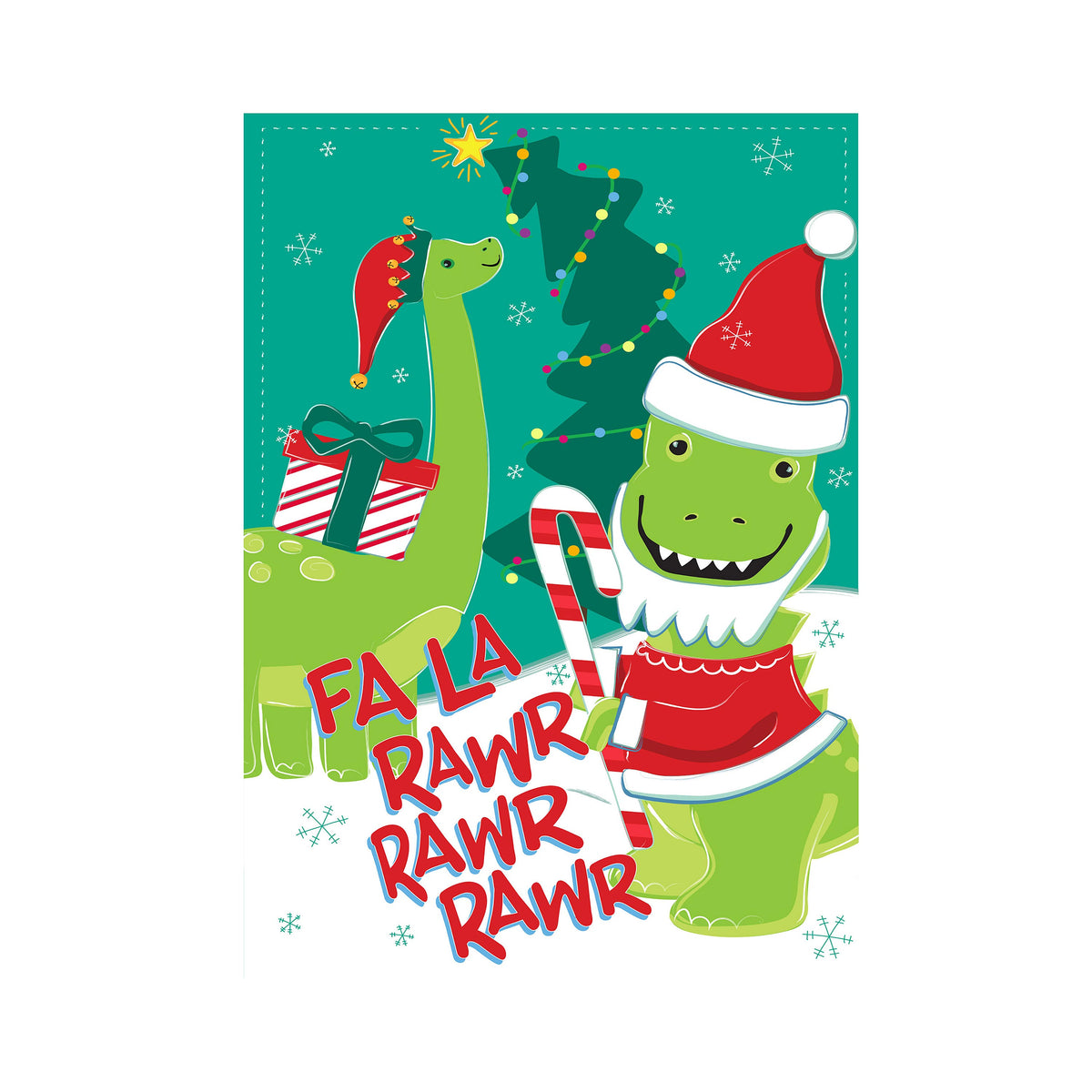 Evergreen Christmas Dinosaur Cheer Applique Garden Flag