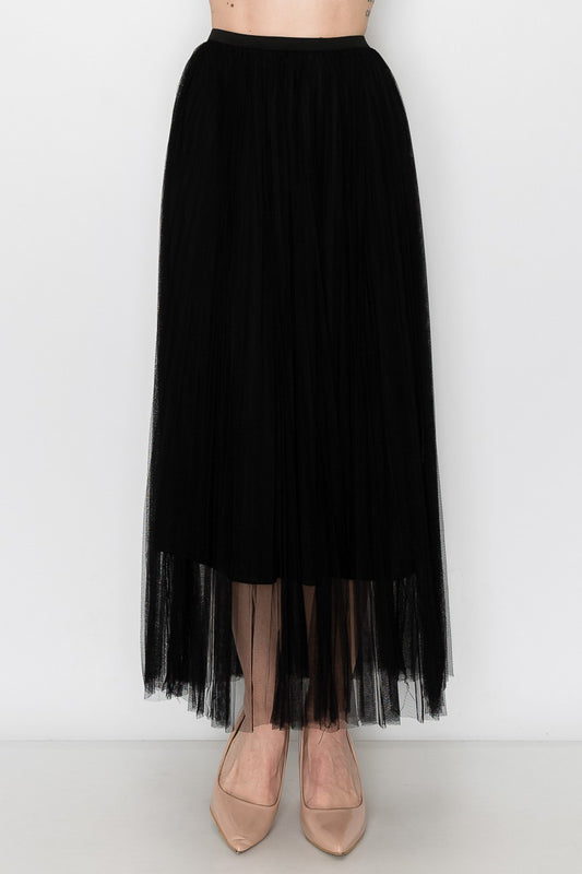 Origami Long Mesh Skirt Black