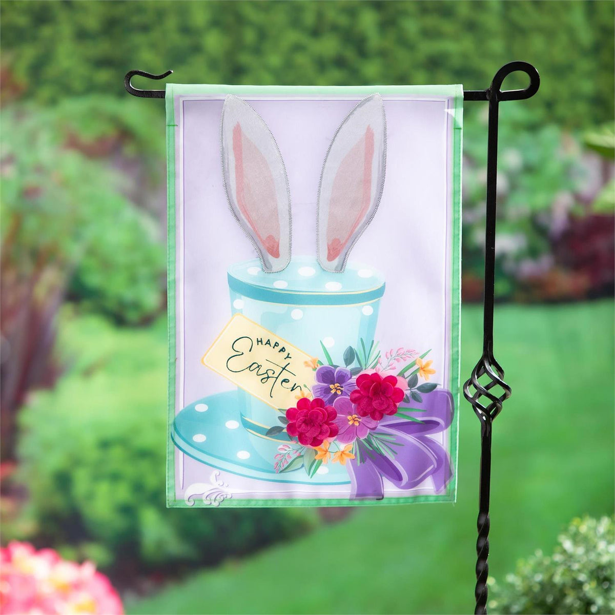 Evergreen Happy Easter Floral Hat Applique Garden Flag
