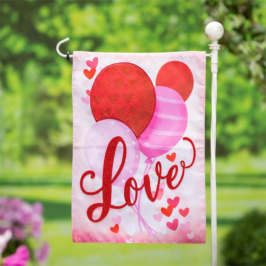 Evergreen Valentine Love Balloon Applique Garden Flag