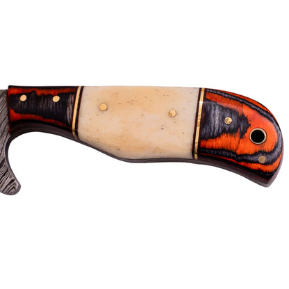 Red Deer 9" Full Tang Damascus Red Bone Handle
