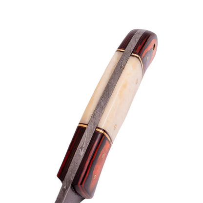 Red Deer 9" Full Tang Damascus Red Bone Handle