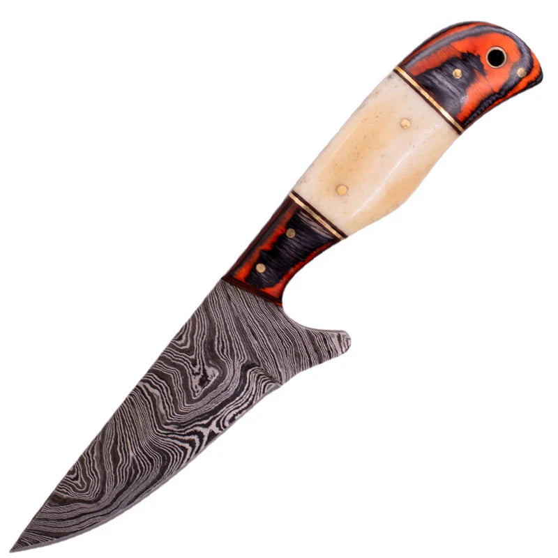 Red Deer 9" Full Tang Damascus Red Bone Handle