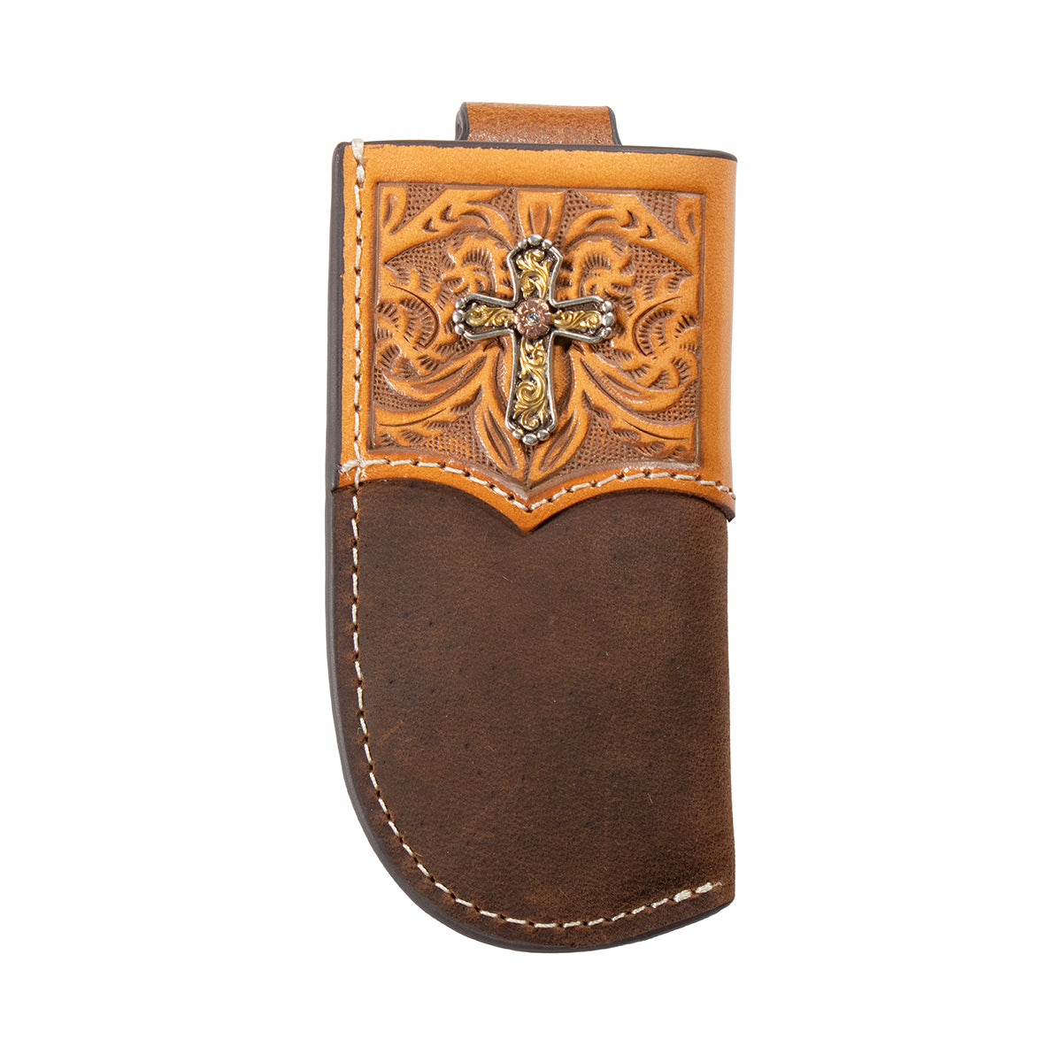 Nocona 2 Tone Tooled Leather and Cross Knife Sheath