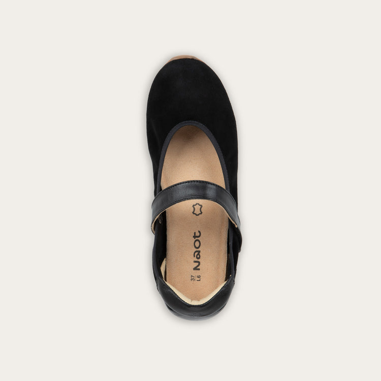 Naot Pure Black Noir Suede Combo