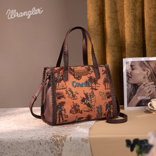 Montana West Wrangler Vintage Retro Cowboy Print CC Satchel/Crossbody