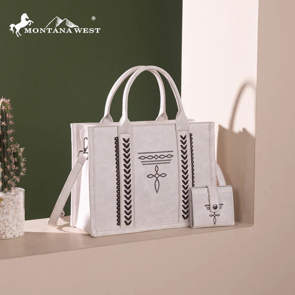 Montana West Whipstitch Conceal Carry Tote with Matching BiFold Wallet
