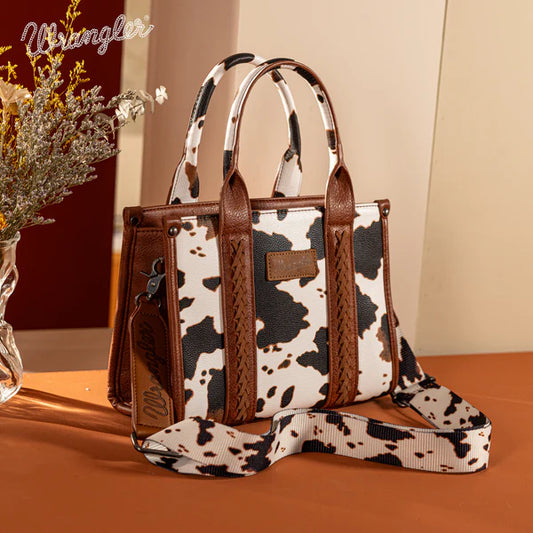 Wrangler Cow Print Concealed Carry Tote Crossbody - Brown