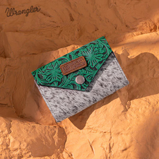 Montana West Wrangler Genuine HOH Floral Tooled Card Holder Turquoise