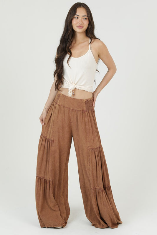 Angie Wide Leg Pants With V Yoke Waist Band Oak