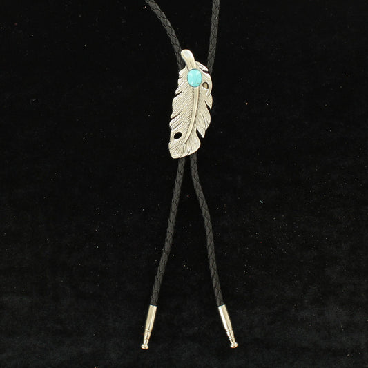 Feather Turquoise Stone Bolo Tie