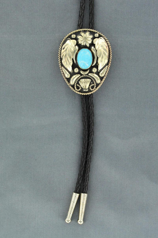 Double S Stone/Leaves Bolo Tie