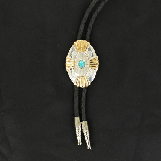 M&F Gold/Silver w/ Turquoise Stone Bolo Tie