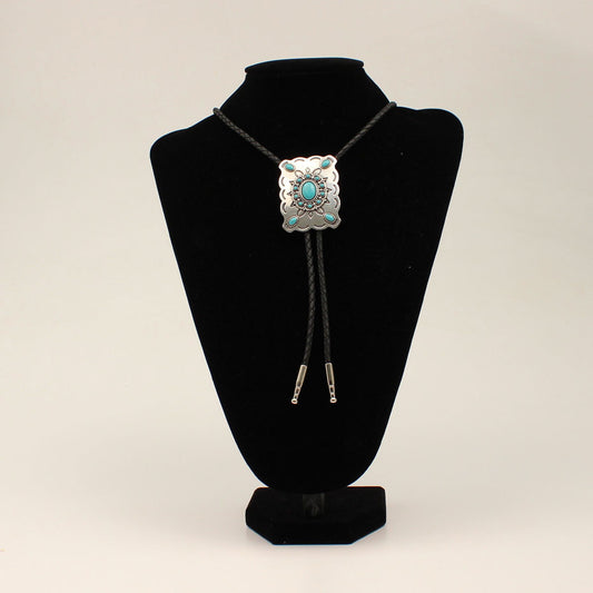 M&F Rectangle with Turquoise Stone Bolo Tie