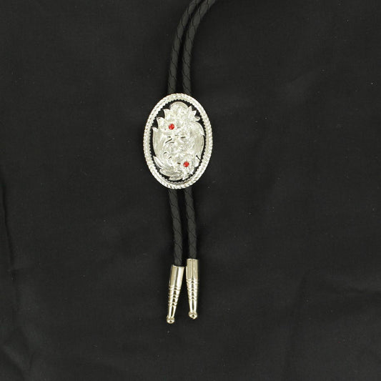 Double S Silver/Red Stone Bolo Tie