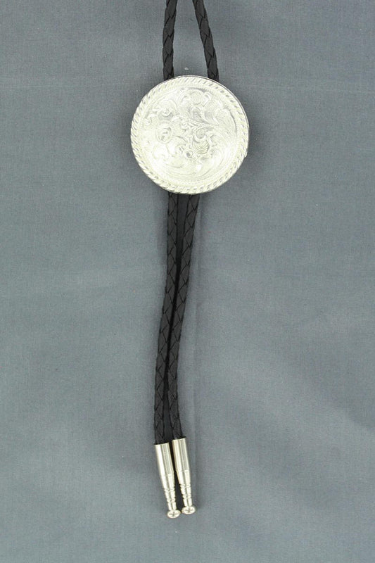 Double S Round Silver Bolo Tie