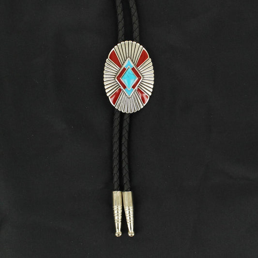 M&F Turquoise Stone Red Bolo Tie