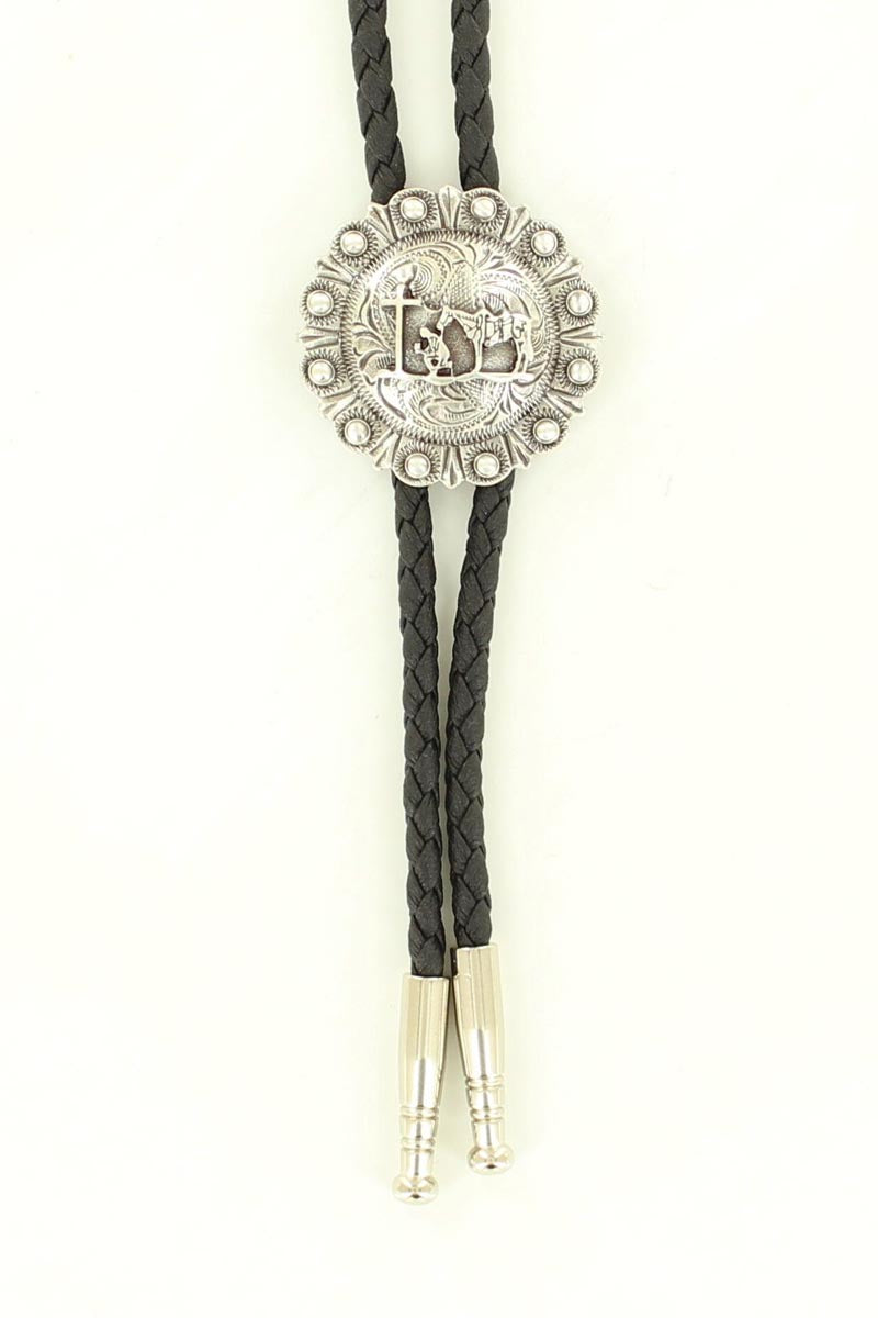 M&F Round Praying Cross Bolo Tie