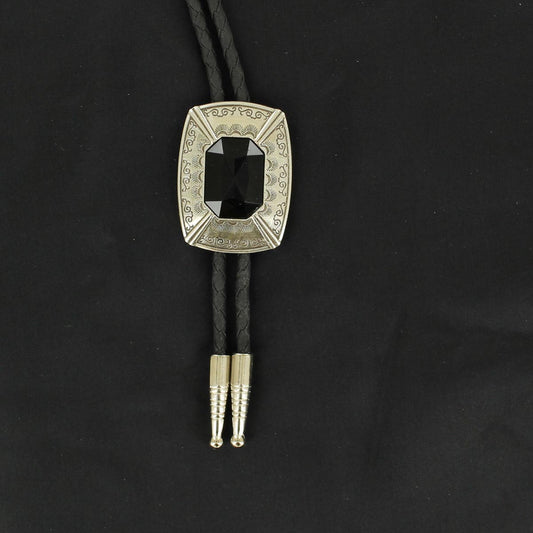 Double S Black Rectangle Bolo Tie