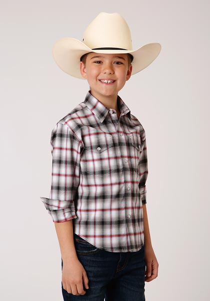Roper Black/White/Red Plaid Snap