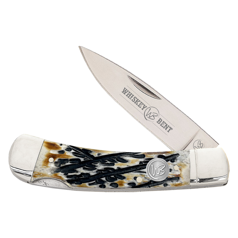 Whiskey Bent Natural Bone Carved Burnt Bone Lock Blade