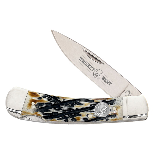 Whiskey Bent Natural Bone Carved Burnt Bone Lock Blade