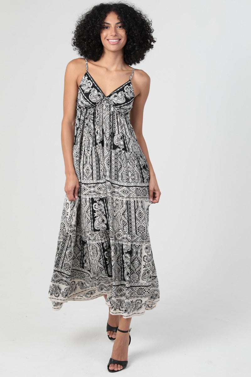 Angie V Neck Maxi Dress Black Multi