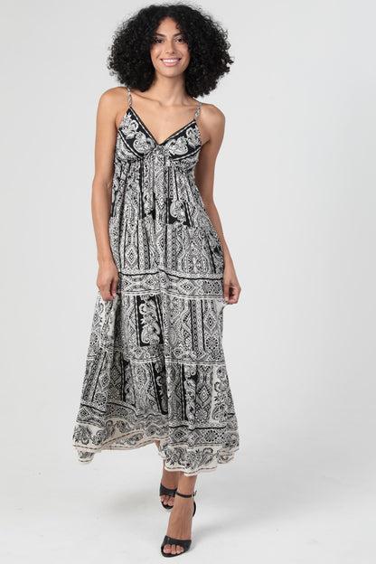 Angie V Neck Maxi Dress Black Multi