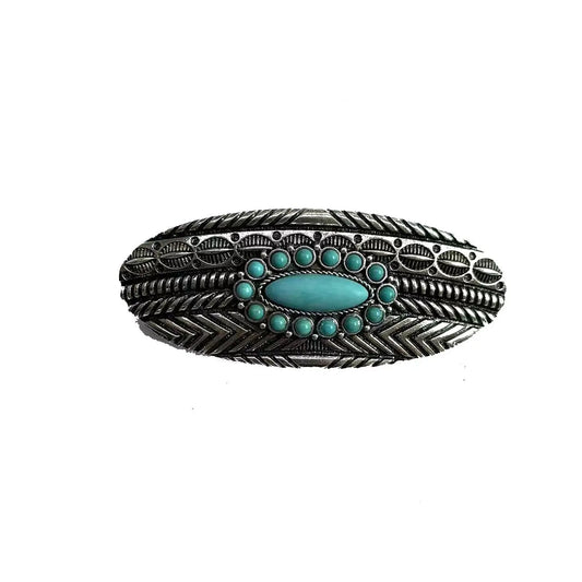 Snowing West Western Turq Stone Oval Hair Barrette