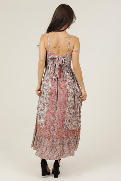Angie V Neck Open Tie Back Printed Maxi Dress Sunrise