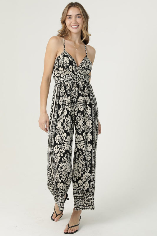 Angie V-Neck Jumpsuit Black/Cream