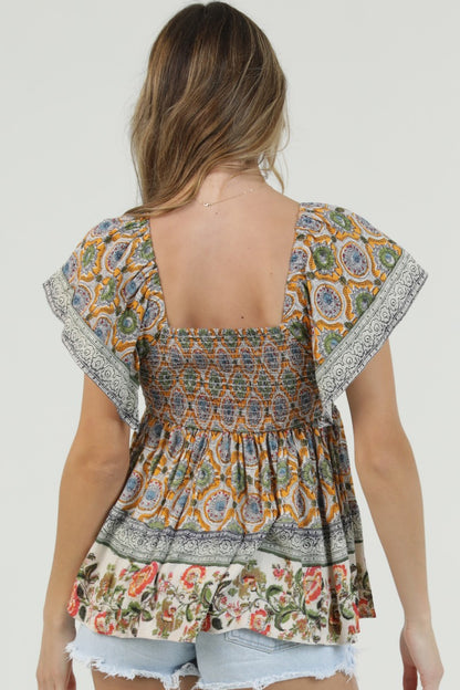 Angie V Neck Printed Top Clementine