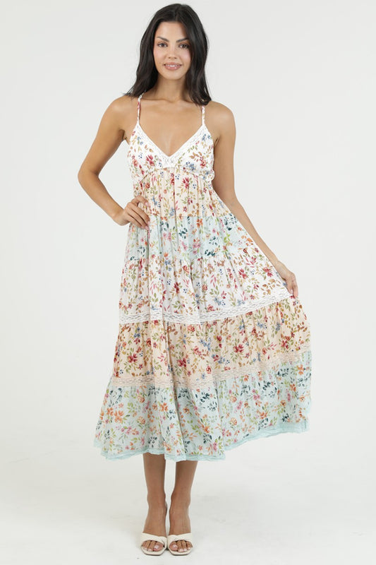 Angie V Neck Tiered Maxi Dress Sand/Aqua