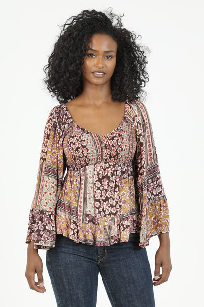 Angie Long Flair Sleeve Top Expresso