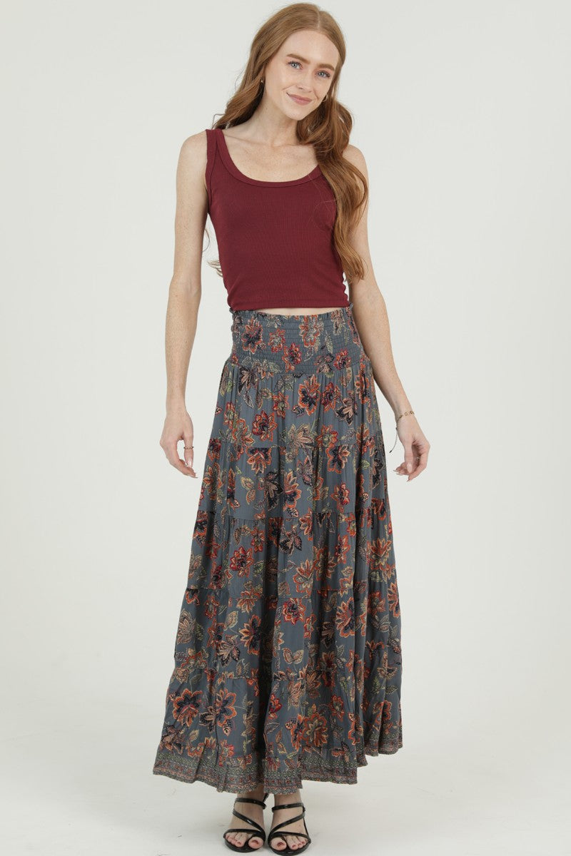 Angie Floral Printed Tiered Maxi Skirt