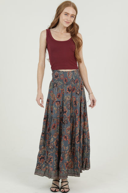 Angie Floral Printed Tiered Maxi Skirt