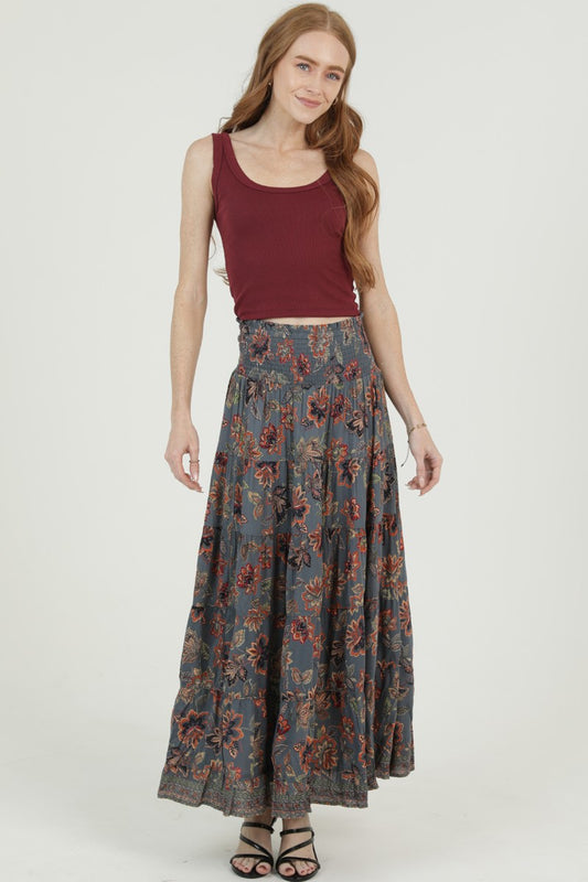 Angie Floral Printed Tiered Maxi Skirt