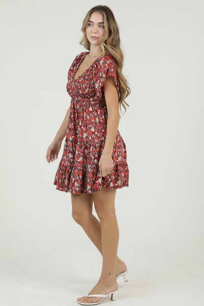 Angie Flutter Sleeve Short Dress Wine