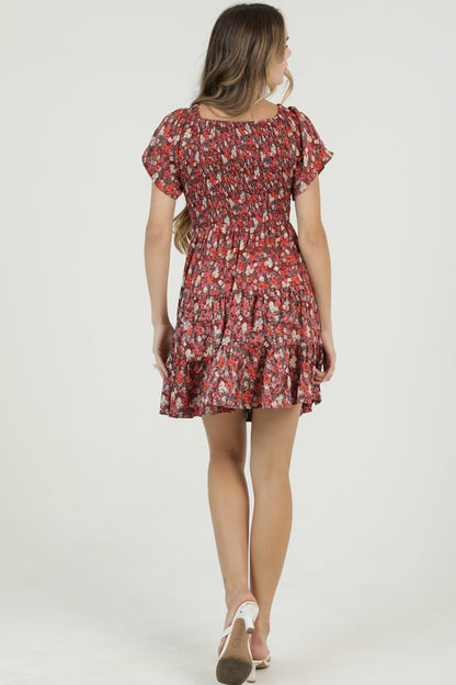 Angie Flutter Sleeve Short Dress Wine