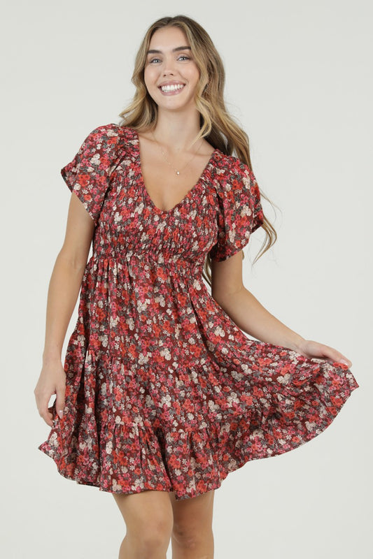 Angie Flutter Sleeve Short Dress Wine
