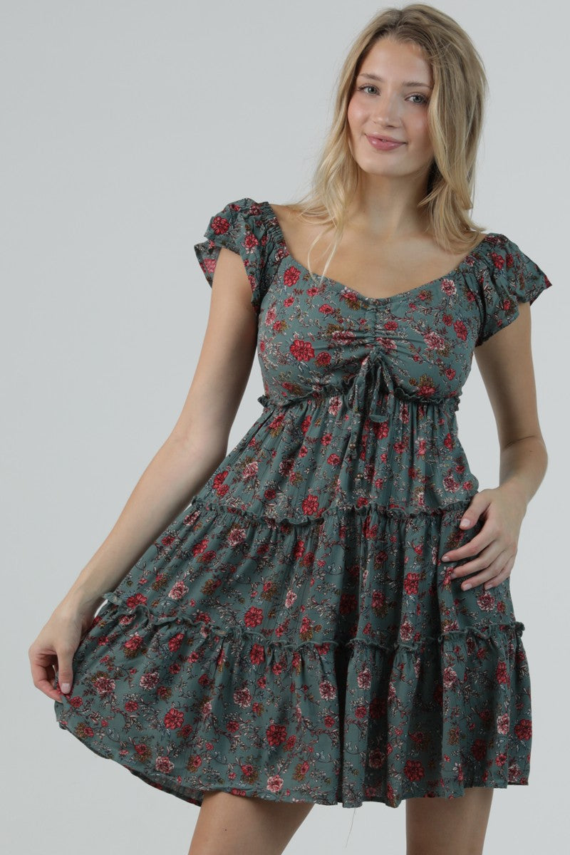 Angie SS Tiered Ruffle Short Dress Green
